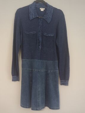 Shoshanna Woman Navy Knit Top & Denim Skirt Dress Large